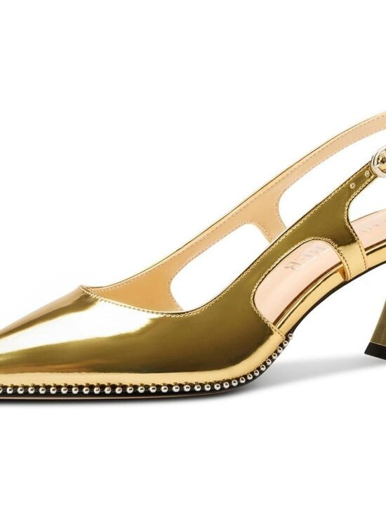 Shoes - Women's Gold Stylish Pointed Toe Slingback Buckle Ankle Strap Heels Shoes